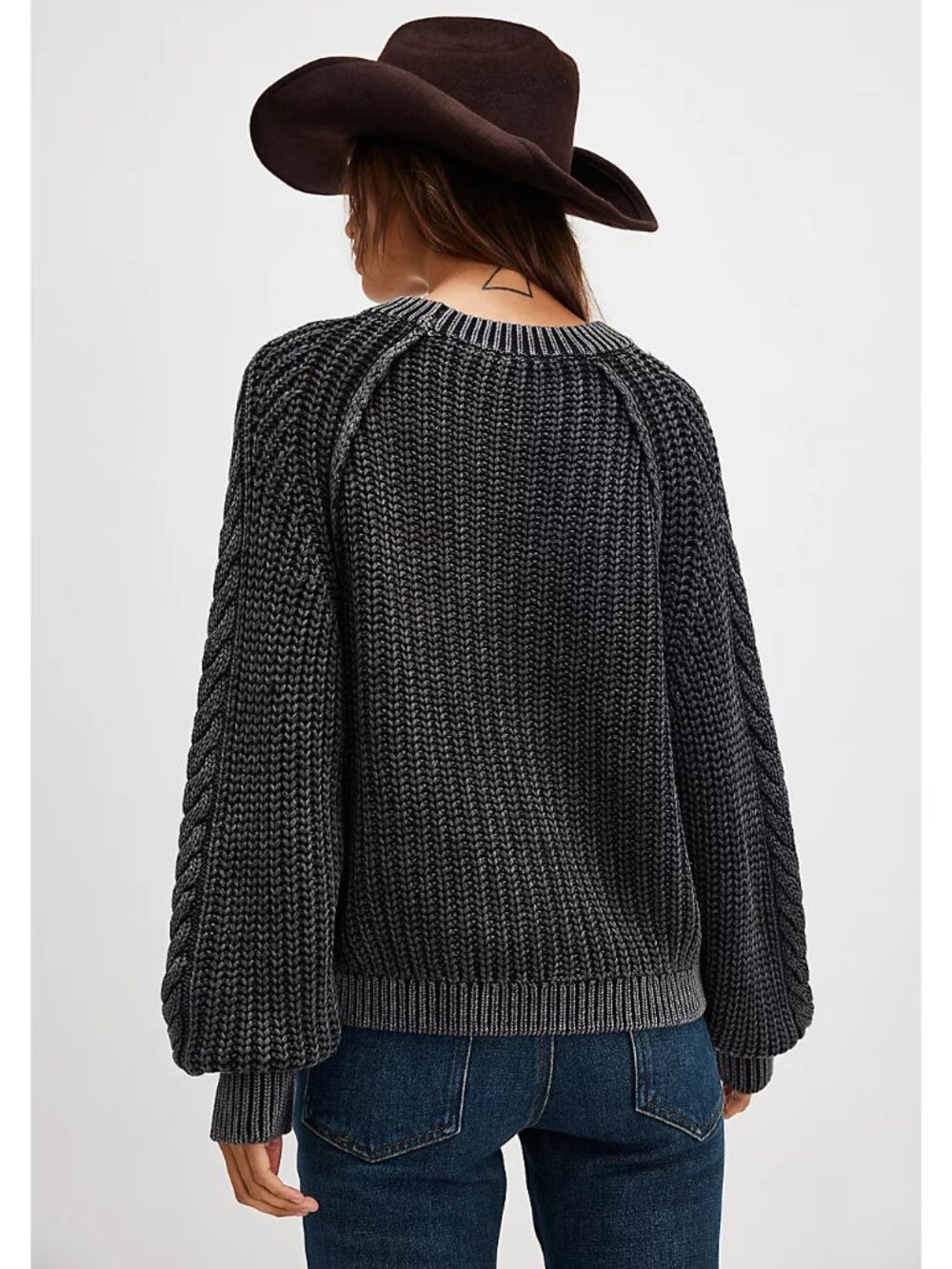 🆕 FREE PEOPLE Frankie Cable Knit Cotton Sweater / Black - Picture 2 of 14